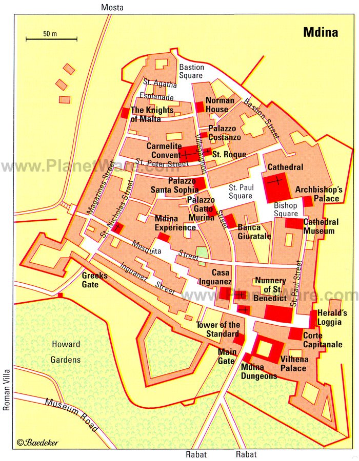 Mdina Map - Tourist Attractions