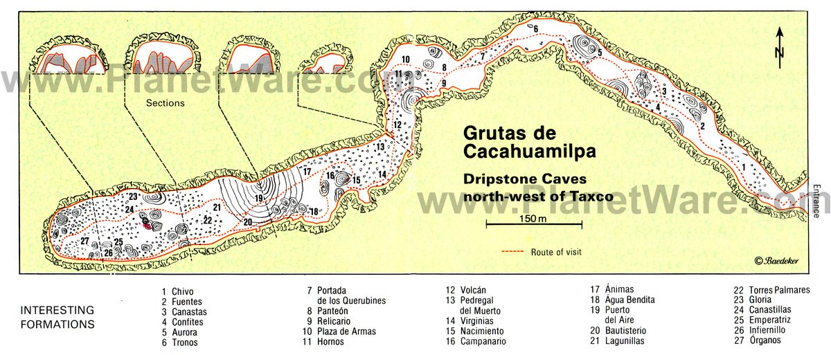 Grutas de Cacahuamilpa (Dripstone Caves north-west of Taxco) map