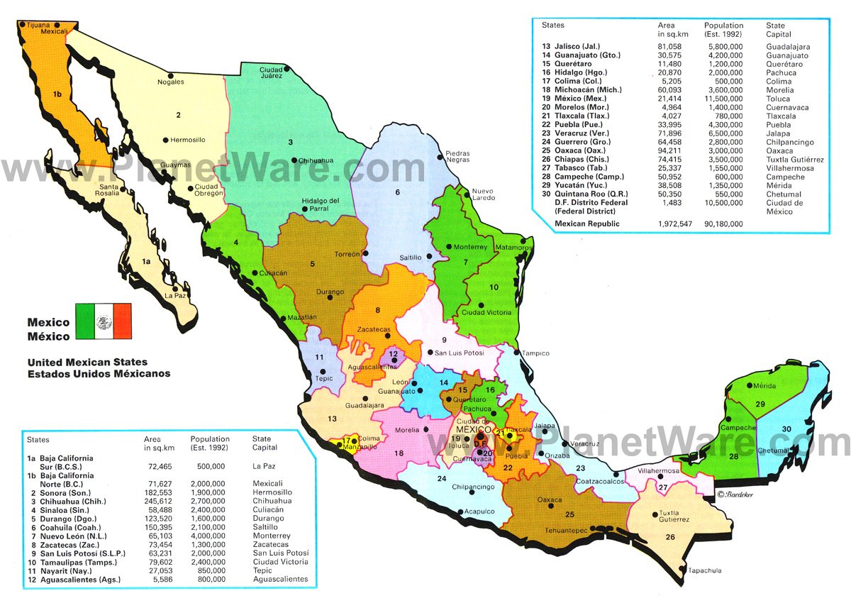 the states of mexico map Map Of Mexico Mexican States Planetware the states of mexico map