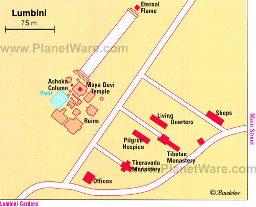 Carte de Lumbini, ouest du Népal - Attractions touristiques