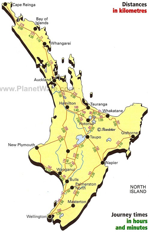 map of new zealand north island Map Of New Zealand North Island Journey Times Planetware map of new zealand north island