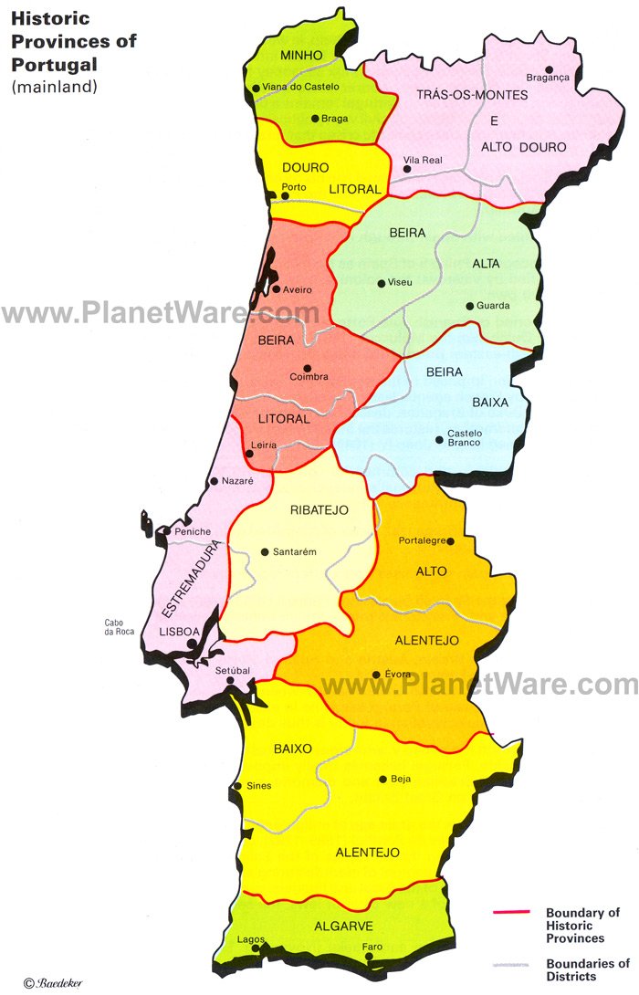 Districts of Portugal. Map of Regional Country Administrative