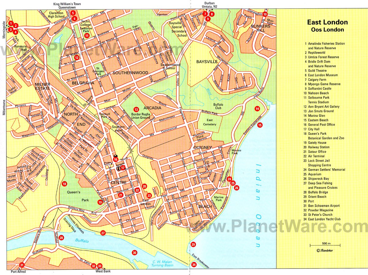 East London Map - Tourist Attractions