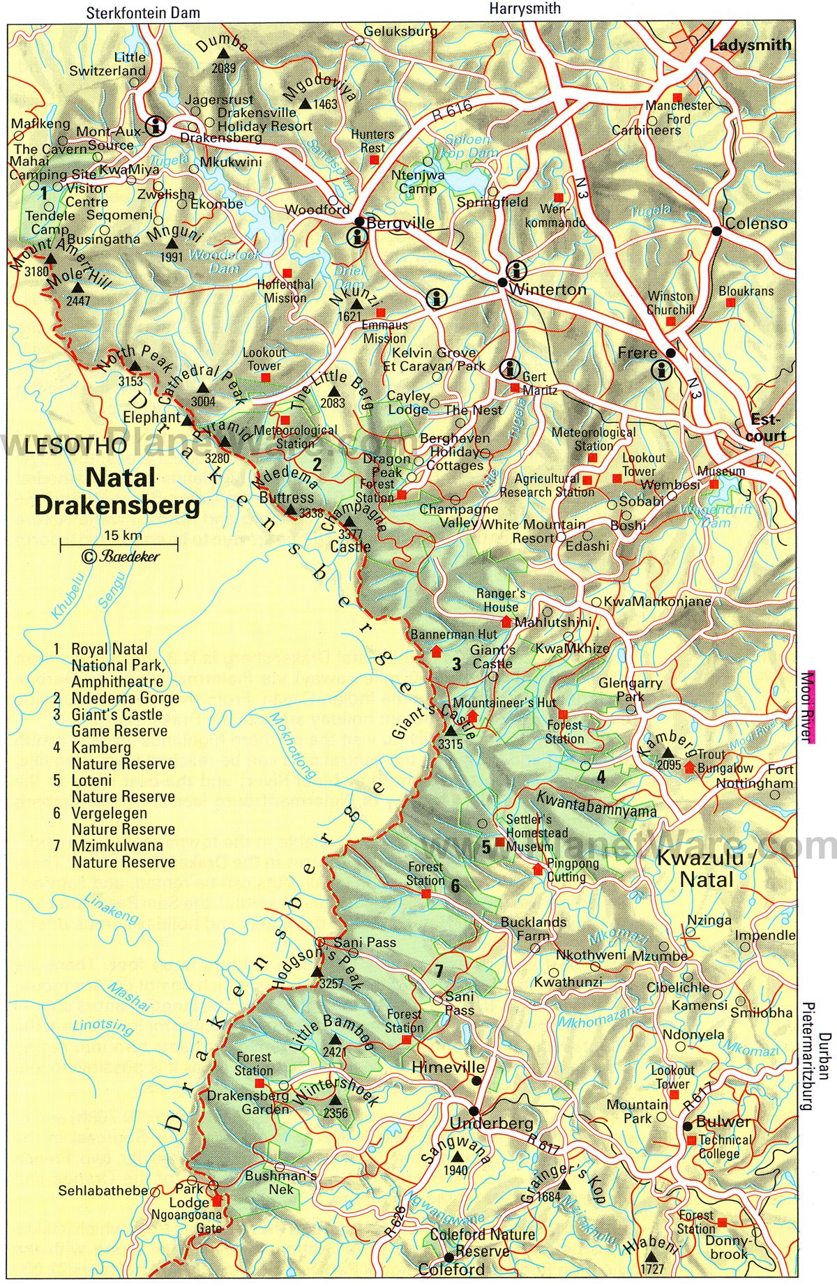 Natal Drakensberg Map - Tourist Attractions