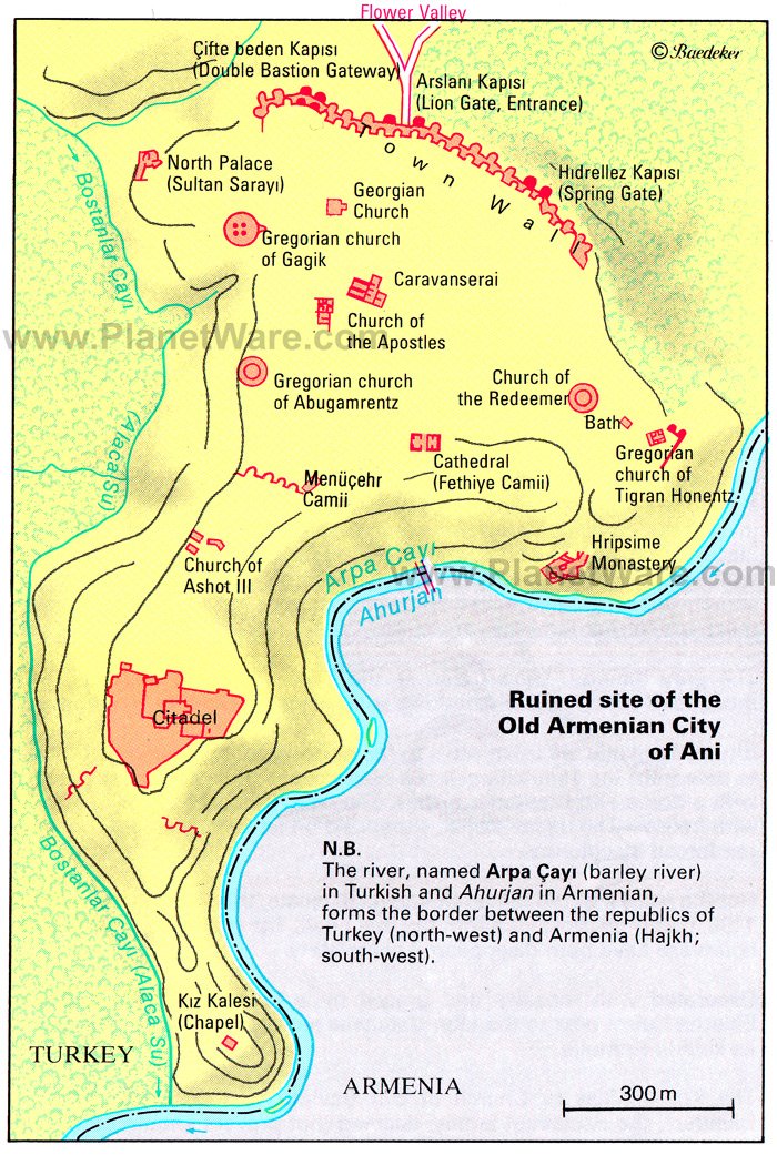 Ani - Ruined Site of the Old Armenian City Map - Tourist Attractions