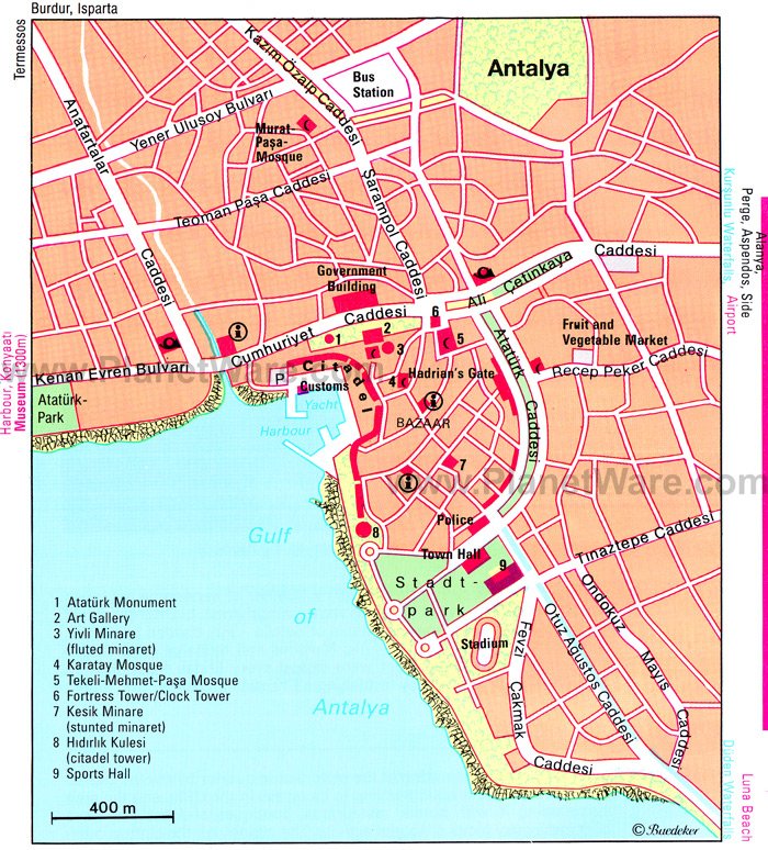 tourist map of antalya turkey