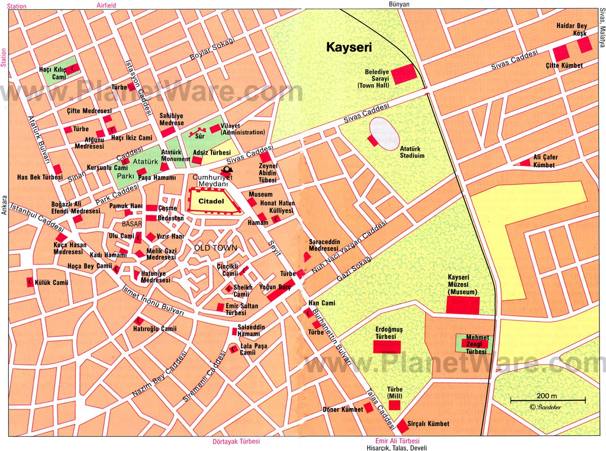 Kayseri Map - Tourist Attractions