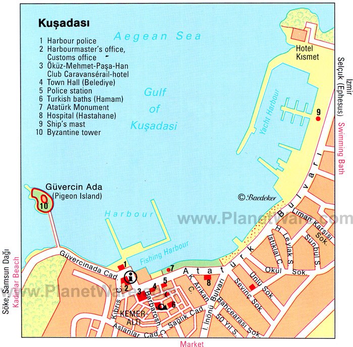 Kusadasi Map - Tourist Attractions
