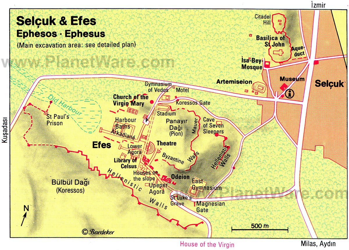 Selçuk and Efes Map - Tourist Attractions