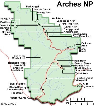 Arches National Park - Layout map