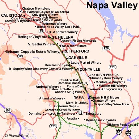 Carte de Napa Valley - Attractions touristiques