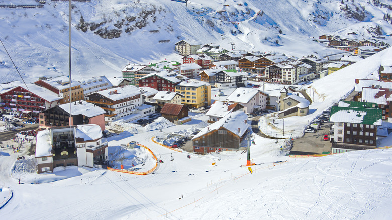 Aerial view of the luxury ski town, Lech Zürs am Arlberg, in the Austrian Alps