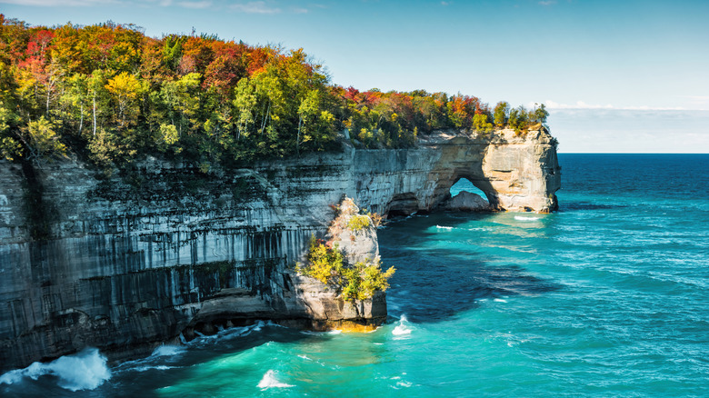 Autumn leaves at Pictured Rocks National Lakeshore in Munising, Michigan