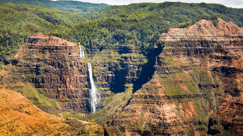 A waterfall in Waimea Canyon on the west side of Kauai, Hawaii