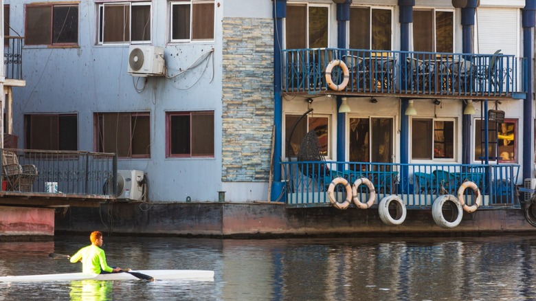 Traveler kayaking along the Nile River in Zamalek, Cairo