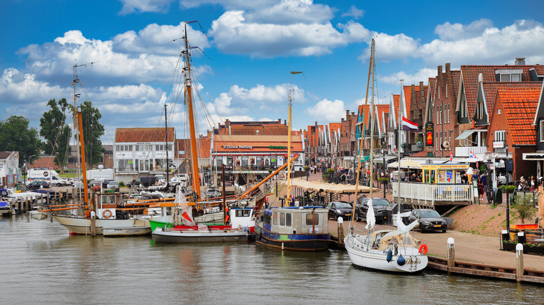 Boats and a promenade in Voldendam, the Netherlands