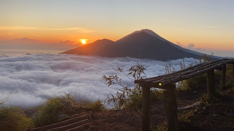 View of the sunrise from the summit of Mount Batur, Bali