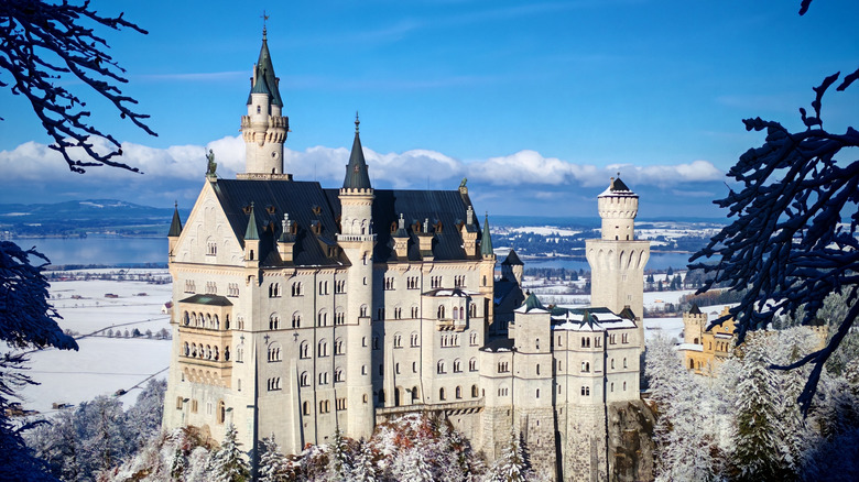 View of winter landscape surrounding Neuschwanstein Castle in Bavaria