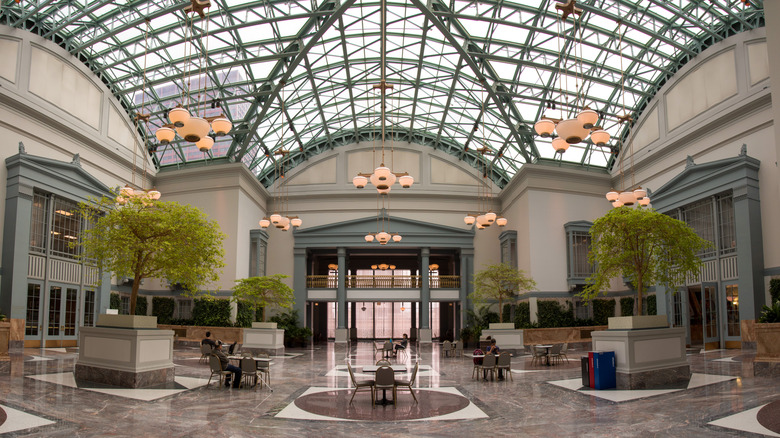 Reading room beneath the glass roof of the Harold Washington Library Center, Chicago