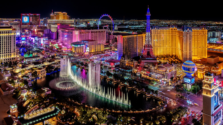 Panoramic view of the Las Vegas Strip at night