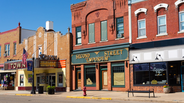 Retro signage and brick storefronts in downtown Chillicothe, Ohio