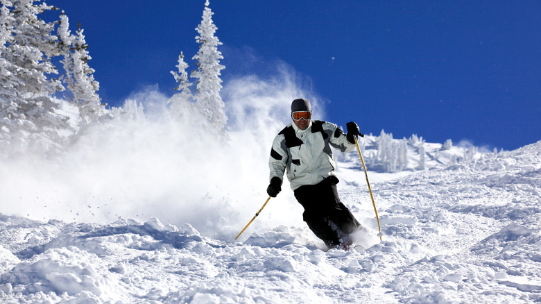 A man skis at Snowbird Resort in Utah