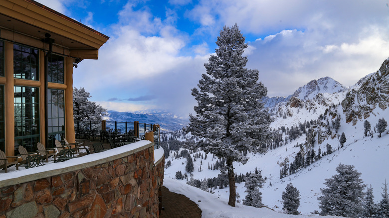 A view of mountains from a Snowbasin Resort lodge in Ogden, Utah