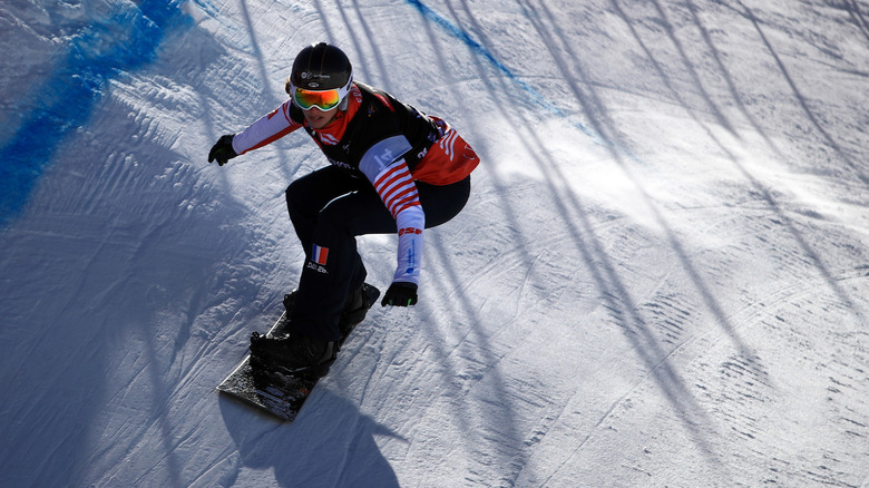 A competitive snowboarder at Solitude Mountain Resort, Utah