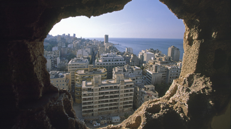 View through a in a wall at the Holiday Inn Beirut
