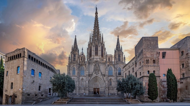 Cathedral of Barcelona at sunset