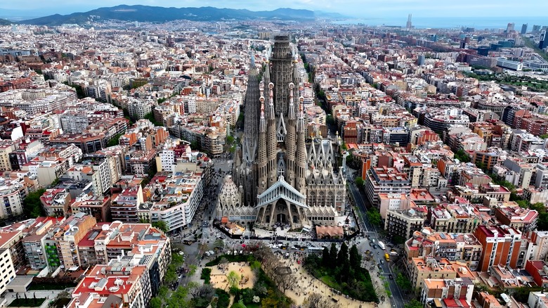Aerial view of Barcelona and the Sagrada Familia