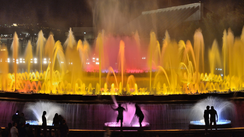 Magic Fountain of Montjuïc lit up at night