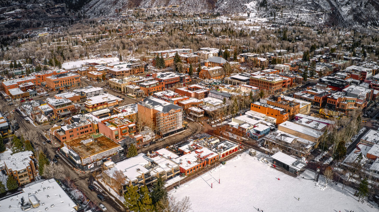 Aerial view of Aspen during the winter