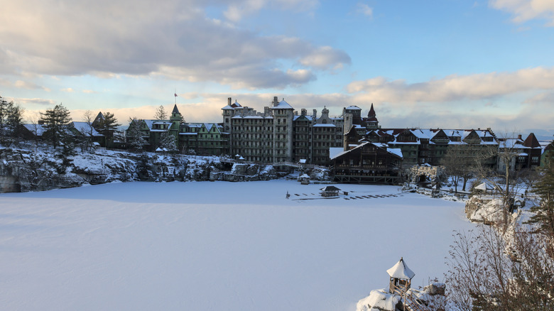 Mohonk Mountain House from afar during winter