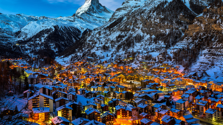 Zermatt from above during winter