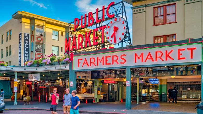 Outside the front of Pike Place Market