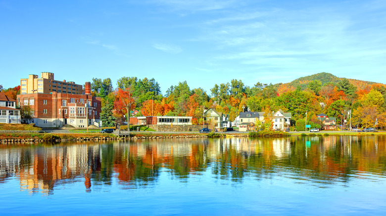 Saranac Lake village across from lake