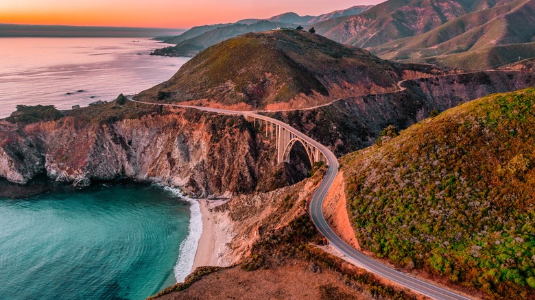 An aerial view of Bixby Bridge, Big Sur, California