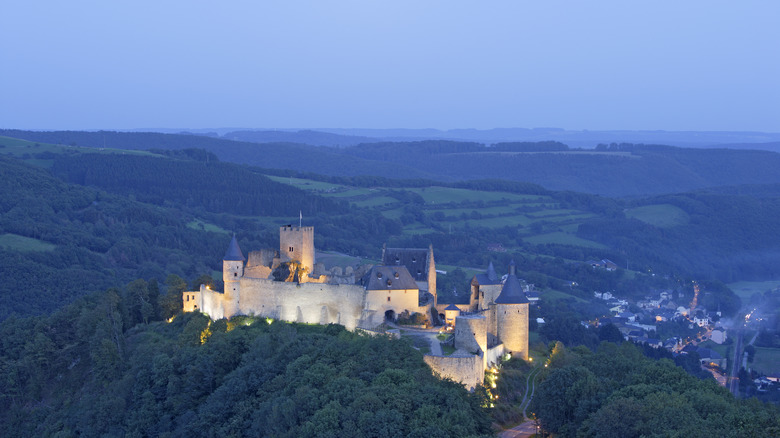 Bourscheid Castle at night from afar