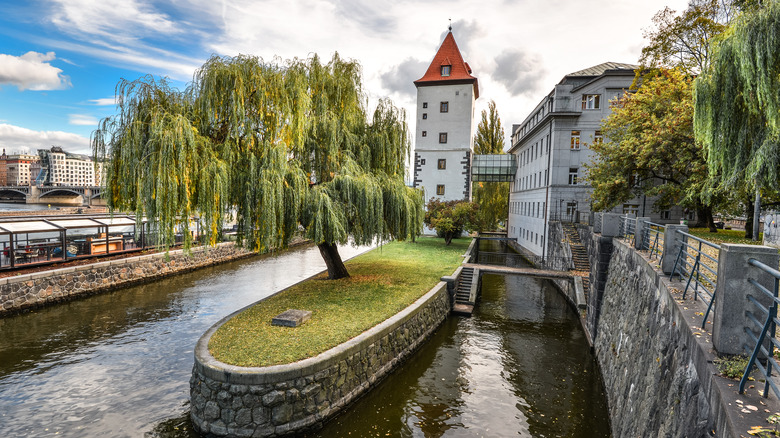 Canals surrounding Kampa Island near the Vltava River in Prague