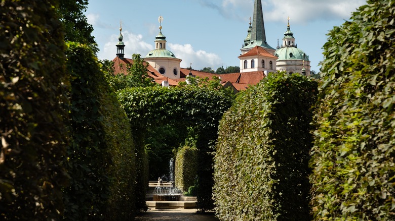 Hedge maze and fountain in Wallenstein Gardens, Prague