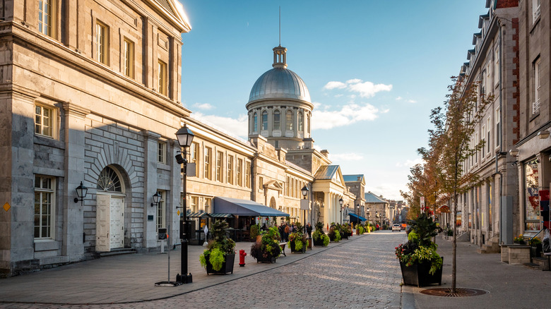 Historic buildings and cobblestone roads in Old Montreal.