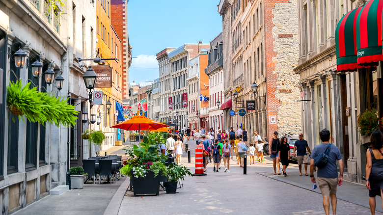 montreal's old port with cobblestone streets and european architecture