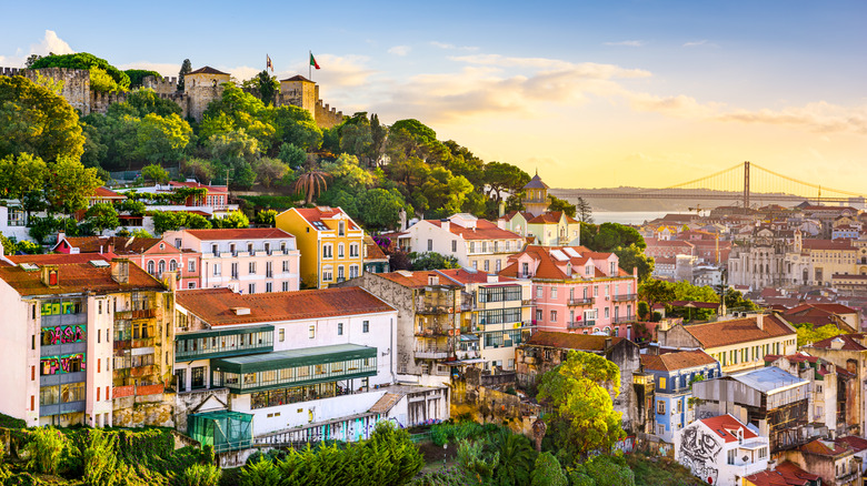 Lisbon's old town city center at sunset