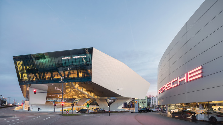 The facade of the Porsche Museum in Stuttgart