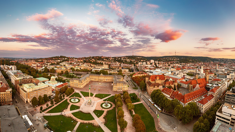 An aerial view of Schlossplatz in central Stuttgart