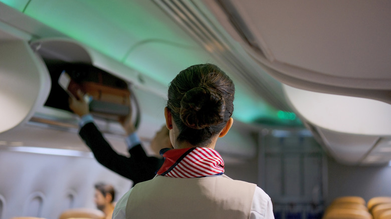 Flight attendants on a commercial flight