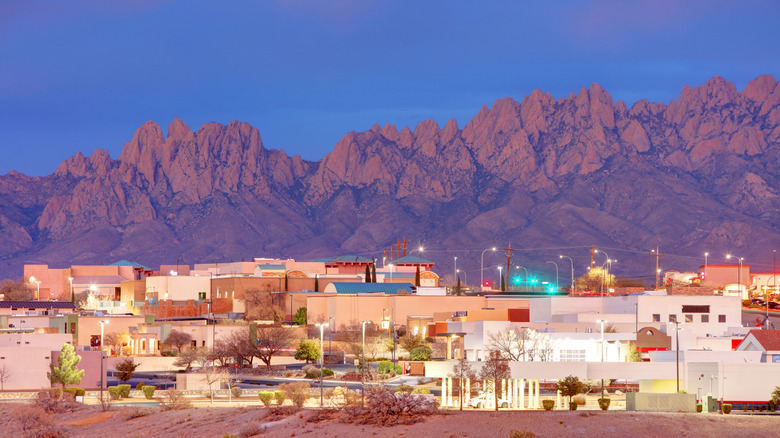 skyline view of Las Cruces with large mountains in background