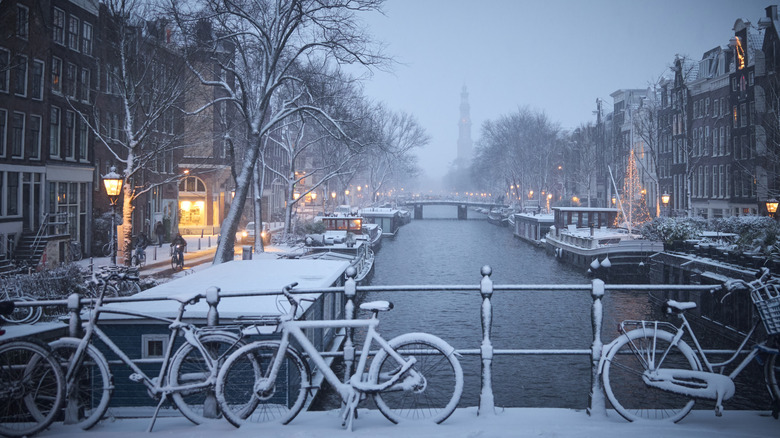 A shot of snowy Amsterdam in the winter