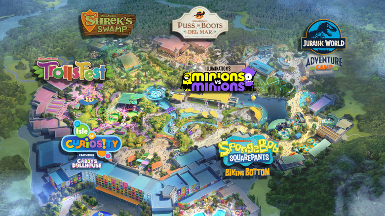 Artist rendering of the seven themed section of Universal Kids Resort